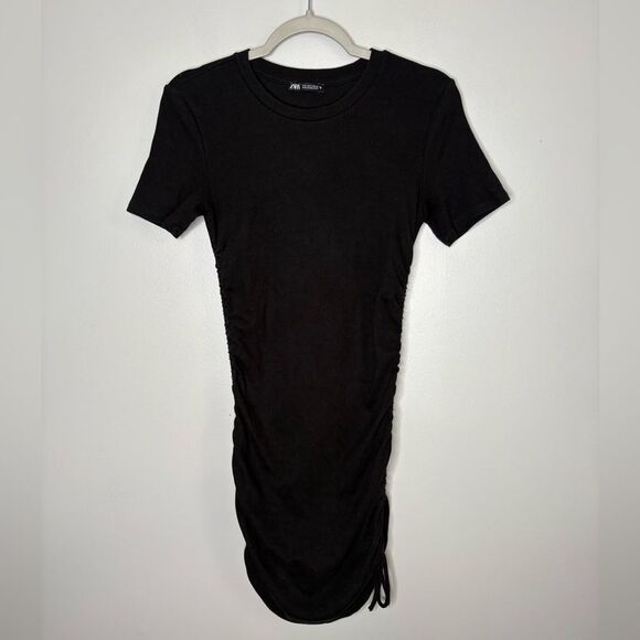 Zara Side Ruched Ribbed Bodycon Mini Dress - Picture 2 of 4